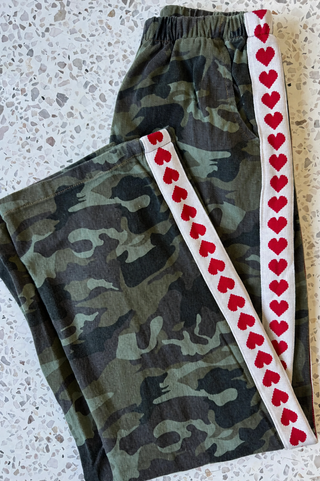 Camo Red Hearts Denim Racer Pants - By Frankie Bottoms BY FRANKIE