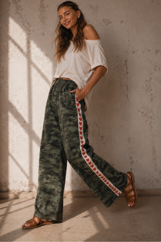 Camo Red Hearts Denim Racer Pants - By Frankie Bottoms BY FRANKIE