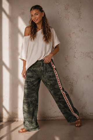 Camo Red Hearts Denim Racer Pants - By Frankie Bottoms BY FRANKIE