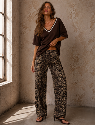 Knit Brown Tee With Contrast V Tops Ebby and I