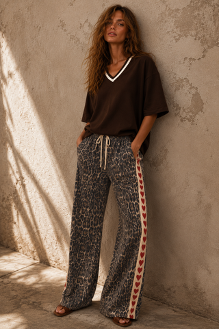 Knit Brown Tee With Contrast V Tops Ebby and I