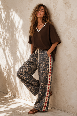 Knit Brown Tee With Contrast V Tops Ebby and I