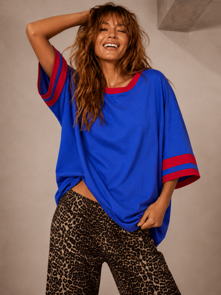 Basic Cobalt Tee With Red Stripe Tops Ebby and I