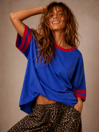 Basic Cobalt Tee With Red Stripe Tops Ebby and I