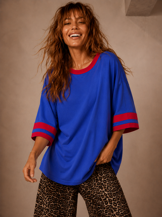 Basic Cobalt Tee With Red Stripe Tops Ebby and I