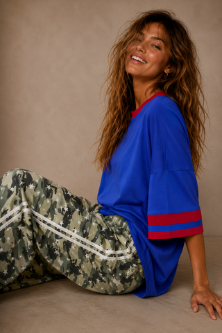Basic Cobalt Tee With Red Stripe Tops Ebby and I