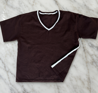 Knit Brown Tee With Contrast V Tops Ebby and I