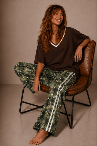 Knit Brown Tee With Contrast V Tops Ebby and I