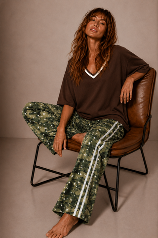 Knit Brown Tee With Contrast V Tops Ebby and I