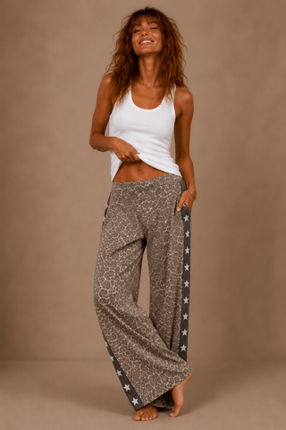 OG Denim Star Leopard Racer Pants - By Frankie Bottoms BY FRANKIE