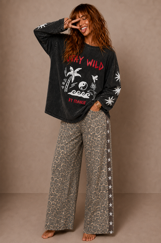 OG Denim Star Leopard Racer Pants - By Frankie Bottoms BY FRANKIE