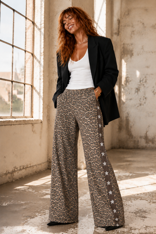 OG Denim Star Leopard Racer Pants - By Frankie Bottoms BY FRANKIE
