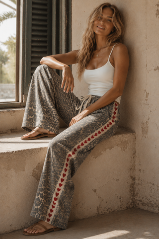 OG Leopard Hearts Denim Racer Pants - By Frankie Bottoms BY FRANKIE