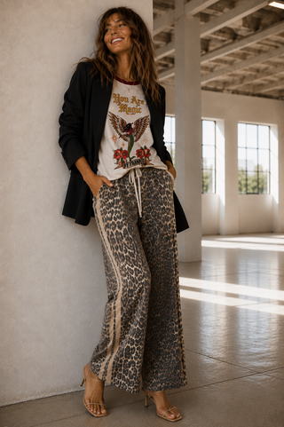 OG Denim Leopard Racer Pants - By Frankie Bottoms BY FRANKIE