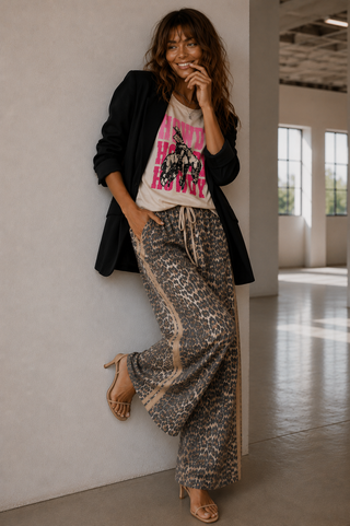 OG Denim Leopard Racer Pants - By Frankie Bottoms BY FRANKIE