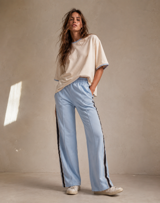 Basic Cream Tee With Blue Stripe