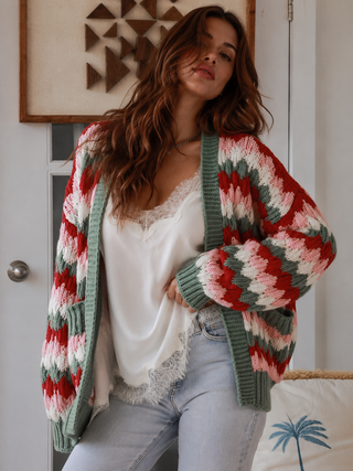 Loretta Cardigan/Jacket - Pink/Khaki Outerwear Isabella Boho