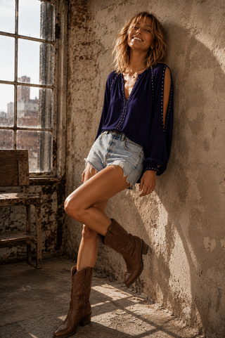 Kourtney Stud Top - Navy Tops gds