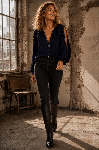 Kourtney Stud Top - Navy Tops gds