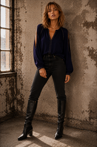Kourtney Stud Top - Navy Tops gds