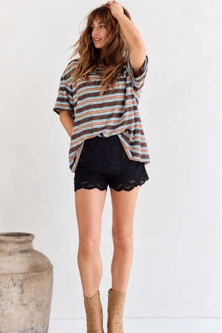 Basic Brown/Blue Stripe Tee Tops Sage Collective