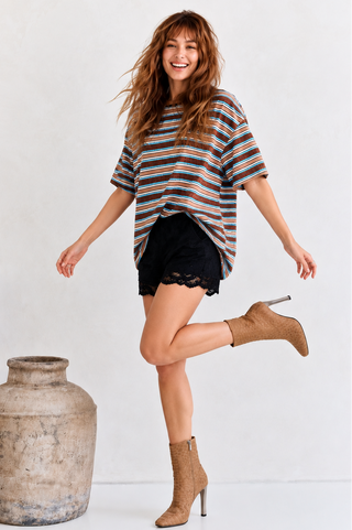 Basic Brown/Blue Stripe Tee Tops Sage Collective
