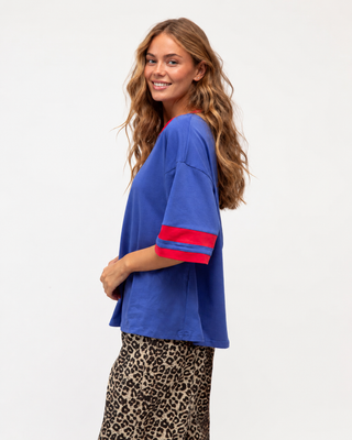 Basic Cobalt Tee With Red Stripe Tops Ebby and I