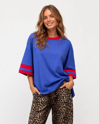 Basic Cobalt Tee With Red Stripe Tops Ebby and I