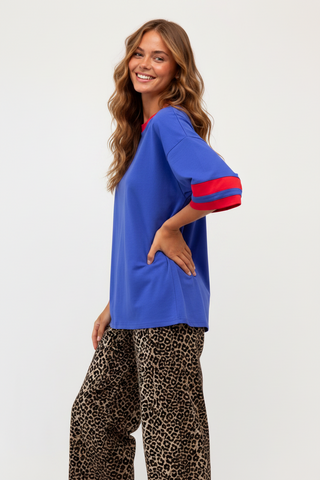 Basic Cobalt Tee With Red Stripe Tops Ebby and I