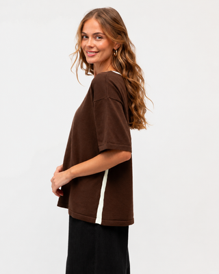 Knit Brown Tee With Contrast V Tops Ebby and I