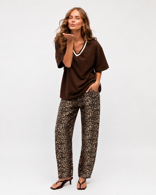Denim Leopard Barrel Jeans Bottoms BY FRANKIE