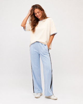 Basic Cream Tee With Blue Stripe Tops Ebby and I