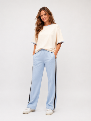 Basic Cream Tee With Blue Stripe Tops Ebby and I
