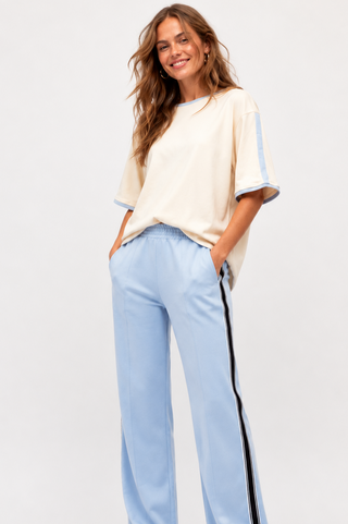 Basic Cream Tee With Blue Stripe Tops Ebby and I