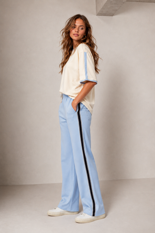 Basic Cream Tee With Blue Stripe Tops Ebby and I