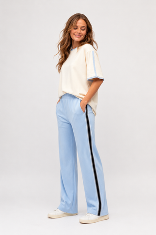Basic Cream Tee With Blue Stripe Tops Ebby and I