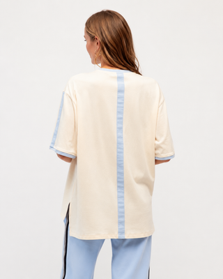 Basic Cream Tee With Blue Stripe Tops Ebby and I