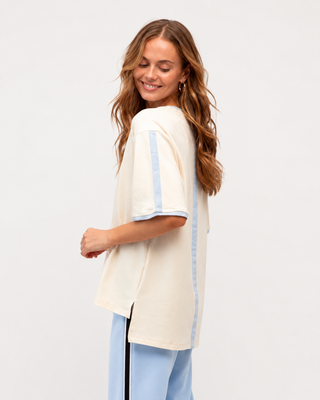 Basic Cream Tee With Blue Stripe Tops Ebby and I