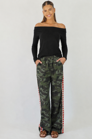 Camo Red Hearts Denim Racer Pants - By Frankie