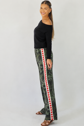 Camo Red Hearts Denim Racer Pants - By Frankie