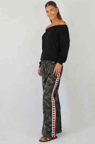 Camo Red Hearts Denim Racer Pants - By Frankie