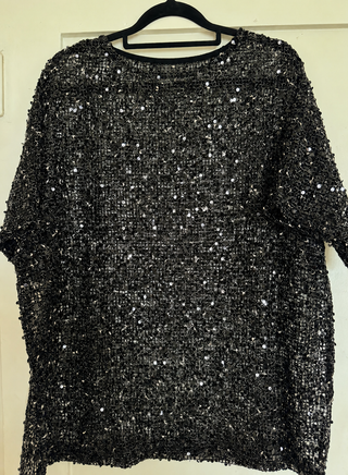 Sienna Black Sequins Mesh Tee Tops By Frankie