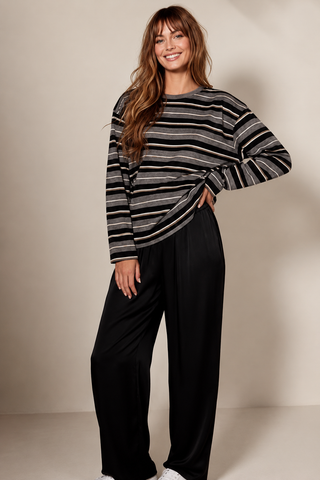 Rae Black/Grey Stripe Long Sleeve Top - By Frankie TOPS By Frankie