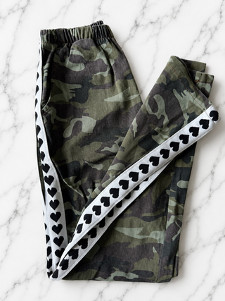 Dark Camo Black Hearts Denim Racer Pants - By Frankie Bottoms BY FRANKIE