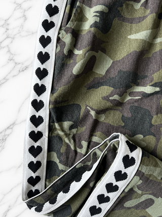 Dark Camo Black Hearts Denim Racer Pants - By Frankie Bottoms BY FRANKIE