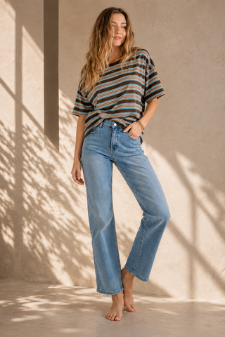 Basic Stripe Tee - Blue/Brown Tops By Frankie
