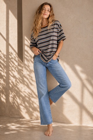 Basic Stripe Tee - Blue/Brown Tops By Frankie