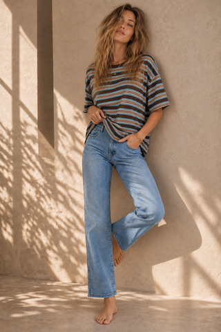 Basic Stripe Tee - Blue/Brown Tops By Frankie