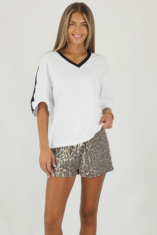 Leopard Racer Denim Shorts Red Hearts - By Frankie Bottoms By Frankie