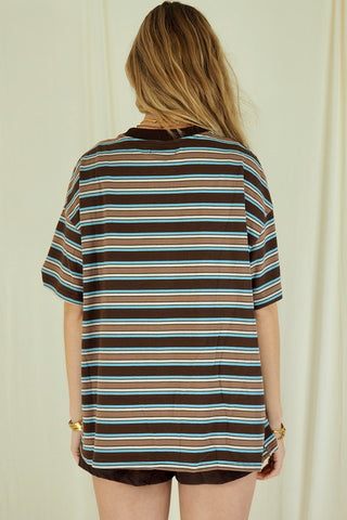 Basic Stripe Tee - Blue/Brown Tops By Frankie